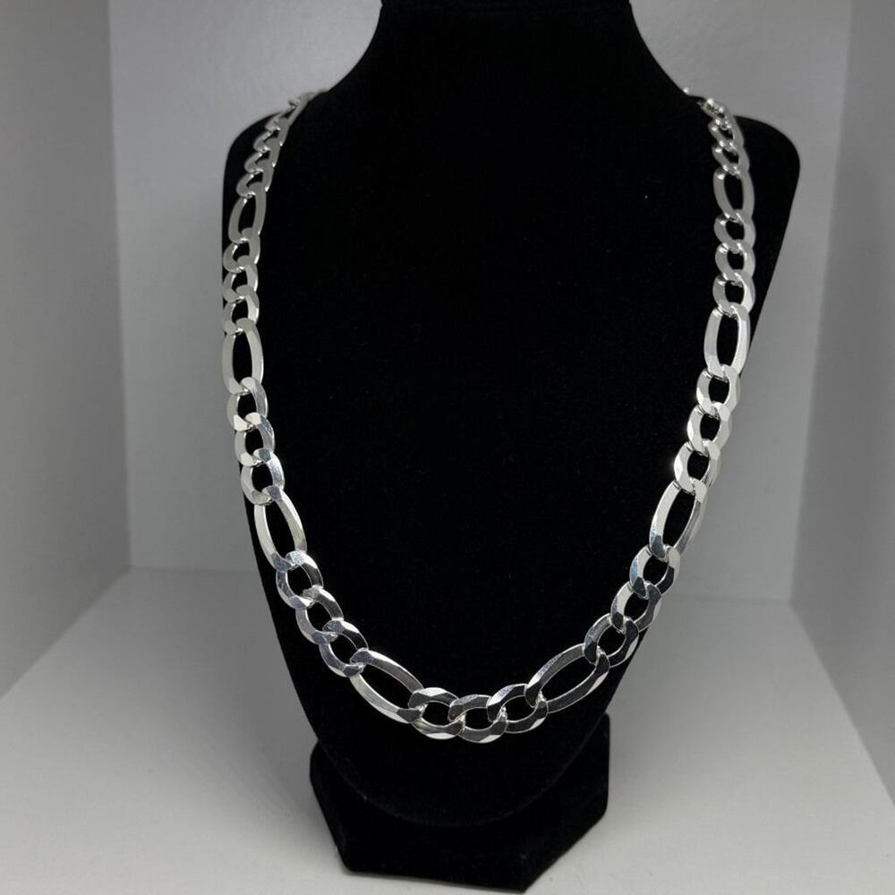 Italian 925 Sterling Silver Figaro Chain Necklace 12mm 23 Inch 71g Heavy Mens